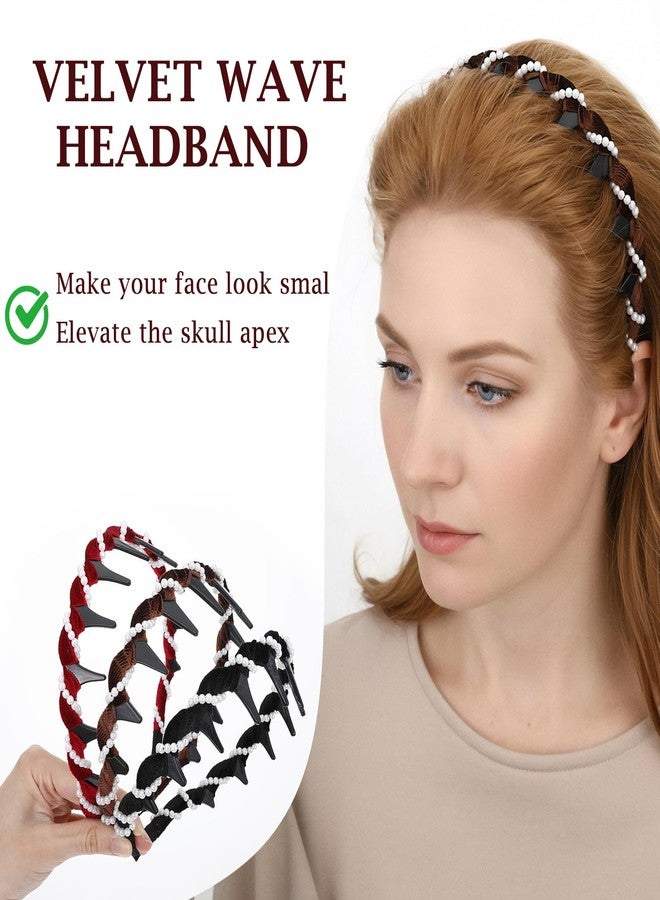 Matwsec 3 Pack Vintage High Cranium Headband Artificial Pearl Hair Band, Retro High Skull Pearl Headband Korean Hairbands with Comb Teeth, Anti-Slip Hair Comb Hoop Head Wear for Women Girls Accessories Gifts - Image 4